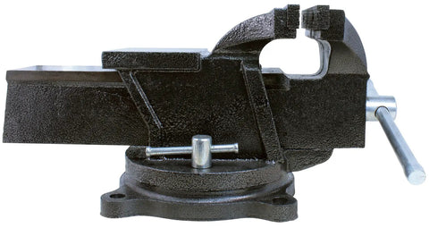 Heavy Duty 6 Inch Bench Vise With 36 Degree Swivel Base Hardened Serrated Jaws Built In Anvil And 6 Inch Jaw Opening Three Mounting Holes For Stability displayed