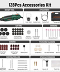 Pro Grade Rotary Tool Kit 180W Power With 6 Speeds Up To 40000 RPM And Variable Speed Universal Keyless Chuck And Flex Shaft 128 Accessories