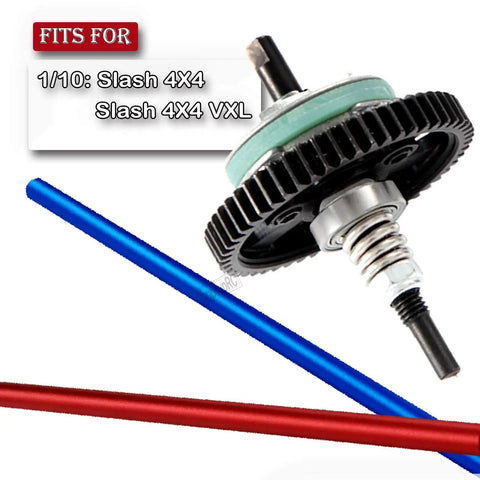Beefed-Up 50T 32-Pitch Spur Gear Differential Set For 1/10 Slash 4X4 And Slash 4X4 VXL, shown with aluminum driveshafts