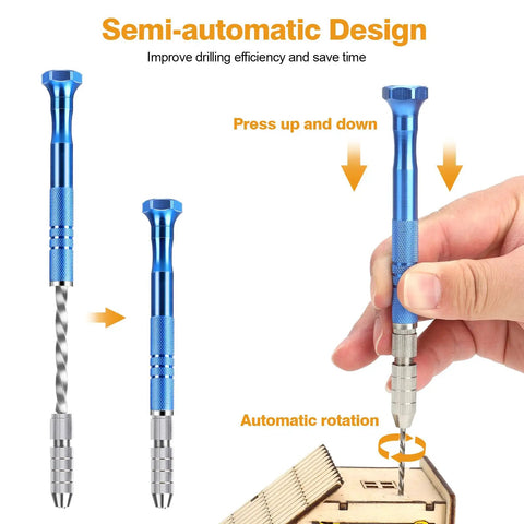 Miniature Pin Vise Hand Drill Set With Semi Automatic Push Drills and HSS Twist Bits for jewelry making demonstration