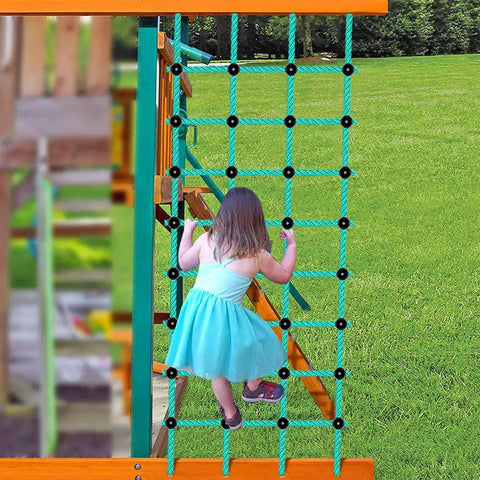 Outdoor Climbing Cargo Net For Kids With No Knot Nylon Rope 139 Inch Long By 30 Inch Wide Usable Length 108 Inches Rugged Rust Proof Hardware Easy Mount Playground Ladder Net For Treehouse Swing Set Backyard Playset Kid Friendly