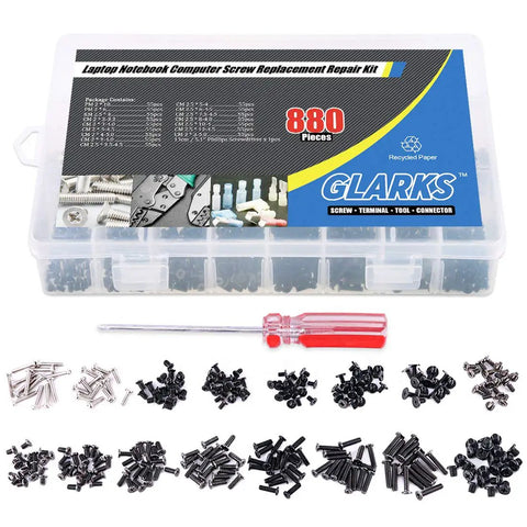 Slick Pro Level 880 Piece Laptop Screw Replacement Kit With Extra Phillips Driver For Universal Notebook Pc Builds and No Hassle Fixes Across Hp Dell Lenovo Toshiba and Sony Models