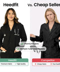 Comparison of Unisex Lab Coat For Work by Heedfit vs Competitor highlighting quality and design differences