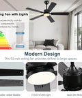 52 Inch Modern Ceiling Fan With Lights App Remote Control Low Profile Reversible DC Motor 6 Speeds in living room