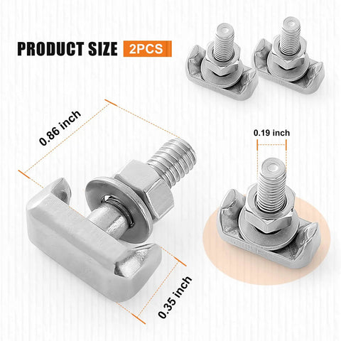 Heavy Duty Two Piece Battery Terminal T Bolt Kit Stainless Steel Replacement Nuts for Car Battery Cables with size measurements
