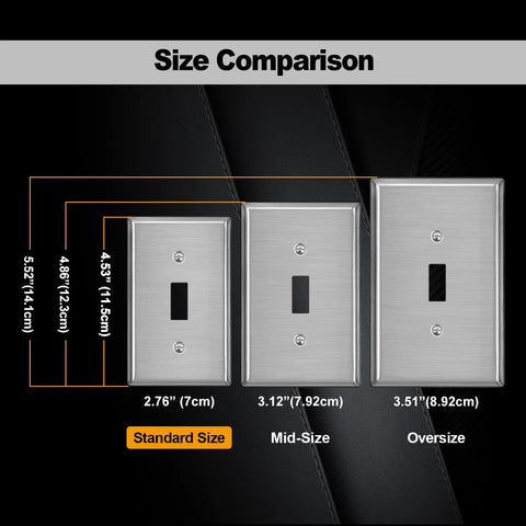 Size comparison of Toggle Switch Metal Wall Plate 1 Gang Stainless Steel Light Switch Cover Brushed Finish Industrial Grade