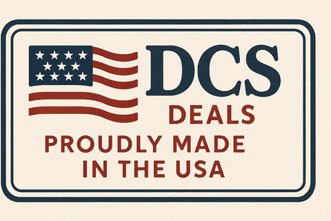DCS Deals logo with American flag, text reads 'Proudly Made in the USA'