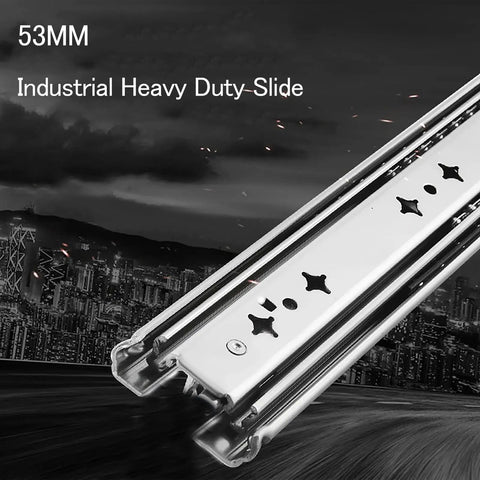 Heavy Duty Side Mount Drawer Slides Rock Solid Soft Close Tool Cabinet Glides thick cold rolled steel rail 53MM length.