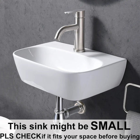 Slick Space Saving White Corner Sink For Tiny Bathrooms, Wall Mount Or Wall Hung, 11 By 11 By 4 Inch Ceramic Vessel Lavatory