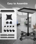 Adjustable Height Rolling Salon Cart With Tray On Durable Wheels For Tattoo Parlors Spas Dental Clinics And Hair Stylists Built From Corrosion Resistant Iron And Aluminum Anti Tip Design Lockable Casters Stable Mobile Workspace Black assembly guide