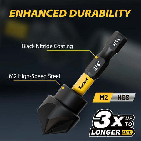 Five Piece Countersink Drill Bit Set With 82 Degree Five Flute Design Nitride Coated High Speed Steel Pro Grade Build To Last