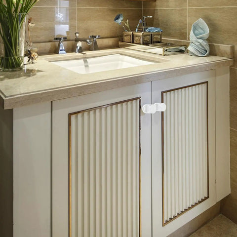 Bathroom cabinet with sink featuring 12 Pcs Matte Single Hole Cylindrical Cabinet Door Handles for kitchen cabinets and wardrobes.