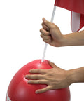 Hands assembling Red Diver Below Inflatable Signal Floater With Dive Flag For Ultimate Water Safety And Visibility 13 Inch Diameter