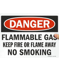 Rock Solid Heavy Duty Aluminum Danger Flammable Gas No Smoking Safety Sign 10 By 14 Inches held by a hand, showing clear warning.