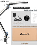 Clamp On Desk Lamp With Eye Care, Swing Arm And Stepless Dimming, Adjustable Color Temperature 3000K To 5500K package contents.