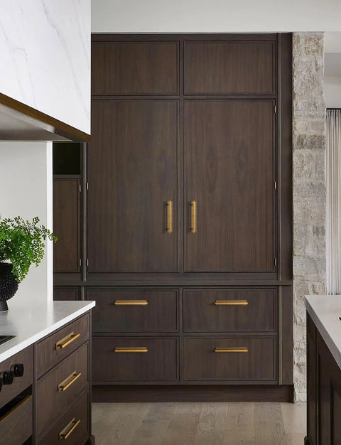 Two Pack Cabinet Pulls With Back Plate 5 Inch Center To Center Hole Antique Brass Zinc Alloy Kitchen Hardware installed on dark cabinets