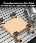 T Track Hold Down Clamps With Aluminum Press Plate And Thick Rubber Pads Five And Three Eighths Inch Size For CNC Router Woodworking Milling Machines T Slot System Pro Grade Clamp Kit For Precise Material Securing on CNC board