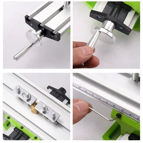 Heavy Duty Bench Drill Vise With X And Y Axis Adjustment Coordinate System For Metal Lathe Milling Fixture Table, detail of adjusting components.