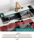 Eormoe faucet mat for kitchen sink, light gray diatomite stone drying mat, 23.6in x 3.9in, installed across sink.