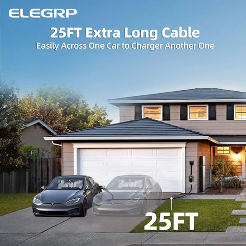 Level Two Electric Vehicle Charger Forty Amp 9.6 Kw Nacs Charging Station With 25 Ft Nema 14 50 Plug Cable Home Wall Mount outside view