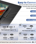 Cable connections for Laptop Screen Extender 16 Inch 2.5K Portable Triple Monitor 2560x1600 QHD IPS Display, Type-C shown