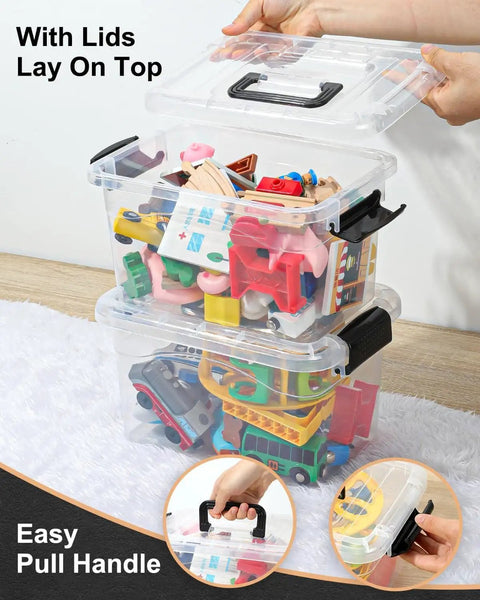 Built Like A Tank Six Pack Clear Plastic Storage Bins With Secure Buckle Locks And Comfort Handles Stackable Seven Quart Organizing Containers For Home Pantry Office Classroom Cleanup And Quick Household Sorting