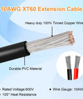 Heavy Duty 10AWG XT60 Solar Extension Cable With Male To Female Connectors shown with tinned copper wire and PVC material