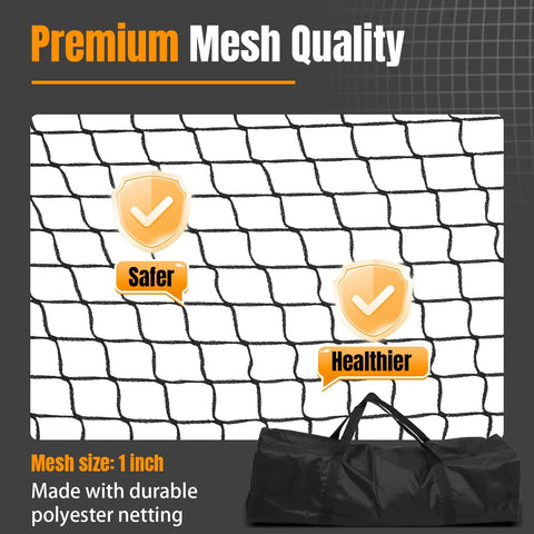 Close-up of 30 Ft Baseball Training Netting Cage For Backyard Practice, showcasing durable polyester mesh with bag.