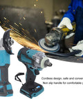 Pro Grade Brushless Angle Grinder And Cordless Impact Wrench Set delivering 350 Nm torque and 9500 RPM speed with comfortable grip.