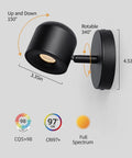 2 Packs Modern Adjustable Black LED Wall Sconce Lights With Rotating Angle 3000K Warm White 7W High CRI 97 with dimensions
