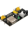 Six Pack Breadboard Power Supply Module 3.3V/5V For Arduino Projects with USB and DC input, showing pins and connectors.