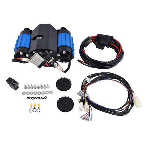 12V On Board Twin Heavy Duty High Performance Compressor Replacement For CKMTA12 with cables and fittings shown