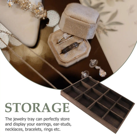 Go-To Pine Wood Jewelry Tray With Twelve Secure Grid Slots For Rings Keys And Wallets, Vintage Accessory Keeper For Desk Setup, Big-Time Stylish Storage Dish You Will Absolutely Love, storing rings and earrings.