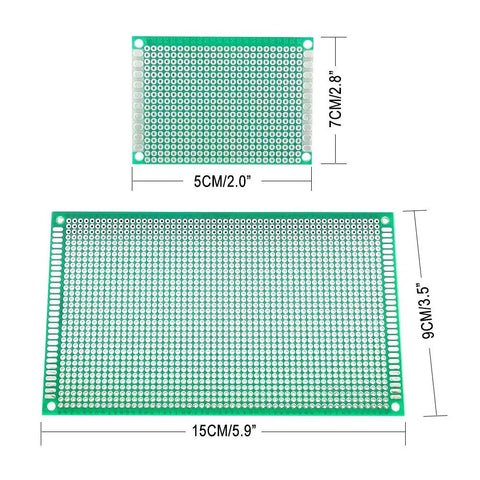 11 Piece Large PCB Board Kit In 4 Sizes 10X22 Cm, 15X9 Cm, 9X7 Cm And 7X5 Cm Blank Prototype Boards with dimensions