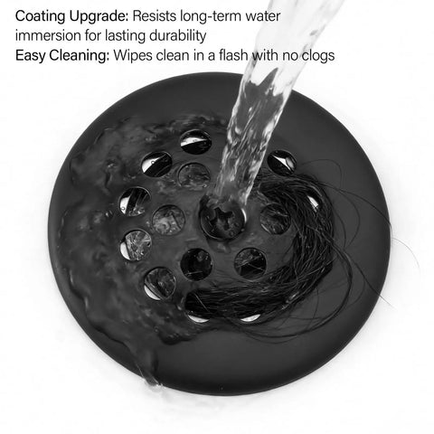 Fresh Matte Black Bathtub Drain Tub Trim Set With Universal Brass Adapter And Rock Solid Trip Lever Overflow Plate For Quick Swap And Clean Modern Bathroom Vibes showing water draining and preventing clogs.