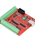 4 Axis CNC Breakout Board Motion Controller Card With 100KHz Step Pulse Frequency USB Interface For Stepper And Servo Motors Dope Performance Supports Probes Emergency Input Limit Switches And Handwheel Manual Control, red PCB