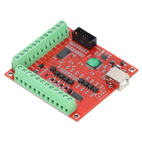 4 Axis CNC Breakout Board Motion Controller Card With 100KHz Step Pulse Frequency USB Interface For Stepper And Servo Motors Dope Performance Supports Probes Emergency Input Limit Switches And Handwheel Manual Control, red PCB