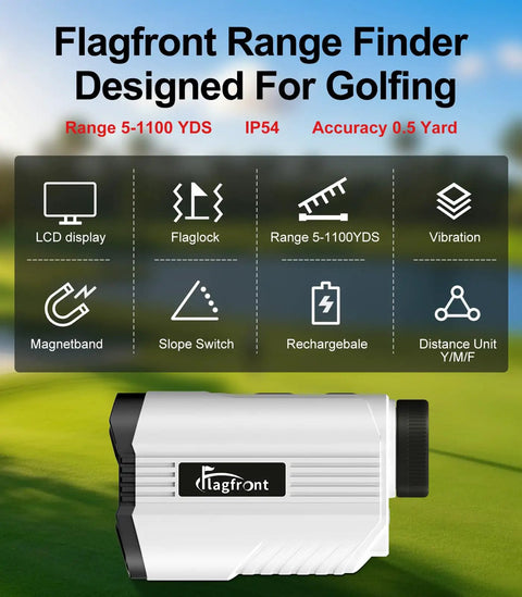 High Performance Golf Rangefinder With Slope Magnetic Mount 1100 Yard Range 6X Magnification Flag Pole Lock Vibration displayed