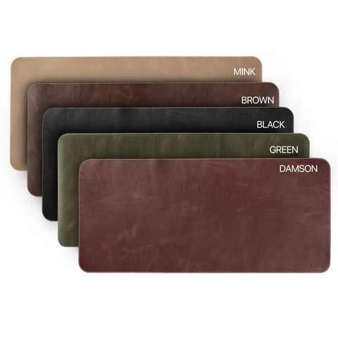 Top Grain Leather Extended Mouse Pad For Office And Gaming Large Desk Mat in five colors: mink, brown, black, green, damson