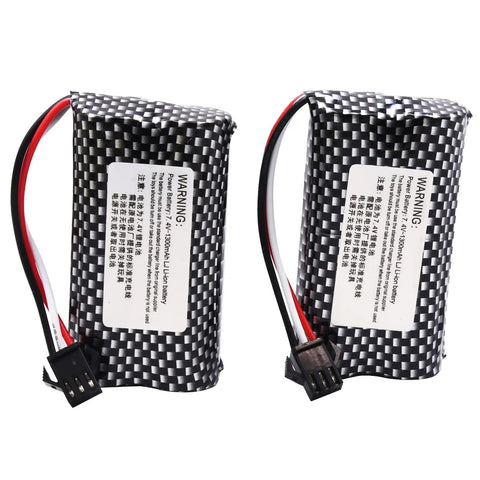 Two Pack 7.4V 1200mAh Li Ion Rechargeable Battery With Black SM 3P Plug Replacement For Older Version RC Trucks 8.88Wh.