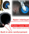 Heavy Duty Rubber Caster Wheels Set 8 and 10 Inch Pneumatic Swivels With Brakes, featuring blue wheel hub and nylon interlayer.