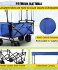Heavy Duty Collapsible Wagon With Removable Canopy 220 lb capacity foldable beach wagon with blue 600D polyester fabric