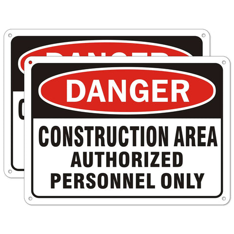 2 Pack Danger Construction Area Authorized Personnel Only Signs 10 By 7 Inches Premium Aluminum Reflective UV Protected