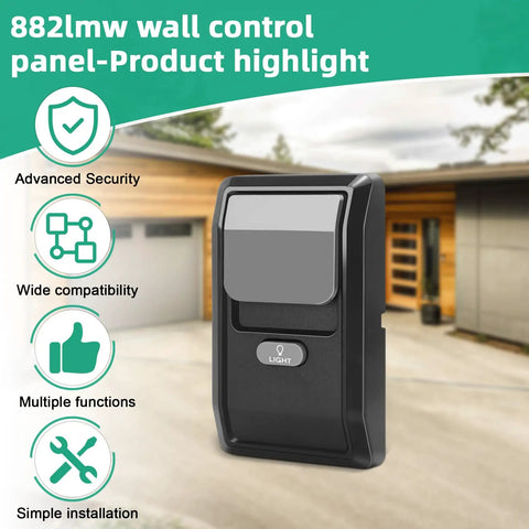 Heavy Duty No Nonsense Multi Function Wall Control Panel For Garage Door Openers Security Plus Two Point Zero Compatible Relay Switch showing installation features and buttons.