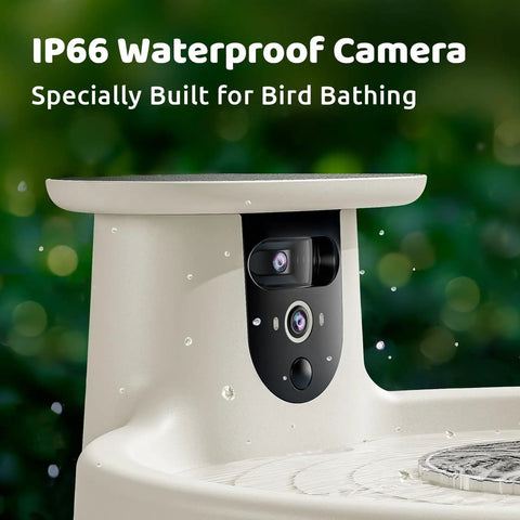 Close-up of Smart Bird Bath With Dual Lens Camera Solar Powered Fountain Stand For Bird Watching Auto Capture Bird Videos And AI Identification A Cool Gift For Bird Lovers Who Love Real Time Feeds