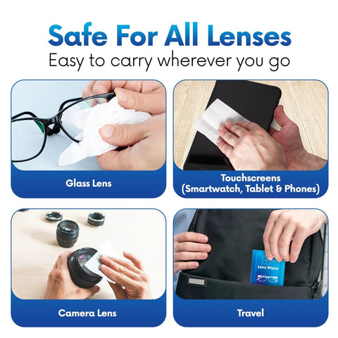 Uses of Pre Moistened Lens Wipes For Eyeglasses And Camera Lenses Streak Free 600 Pack; cleaning glasses, touchscreens, camera lenses, travel.