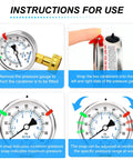 Front view: stainless steel pressure gauge, 0–100 psi, 2.5-inch dial, 3/4-inch female, liquid-filled with sealing ring.