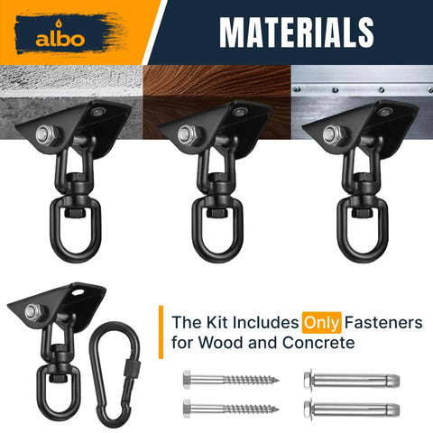 Heavy Duty Ceiling Mount Swing Hangers Two Pack With 360 Degree Swivel Carabiners 2650 Lbs Capacity Solid Steel for various surfaces