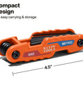 Compact Folding Hex Key Set With 12 Metric And SAE Sizes, pocket sized hex wrench kit, orange design, 4.5 inch length