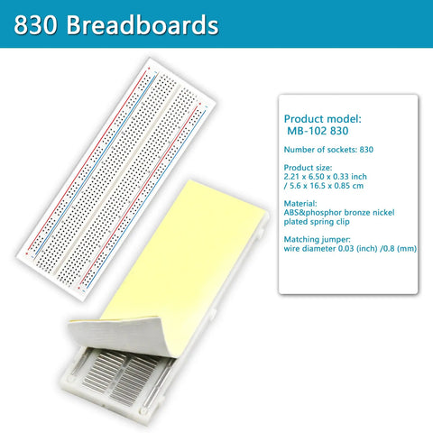 830 breadboard from All In One Upgraded Electronics Component Kit With Power Supply 9V 1A Breadboard 830 Point Jumper Wires LED Capacitors